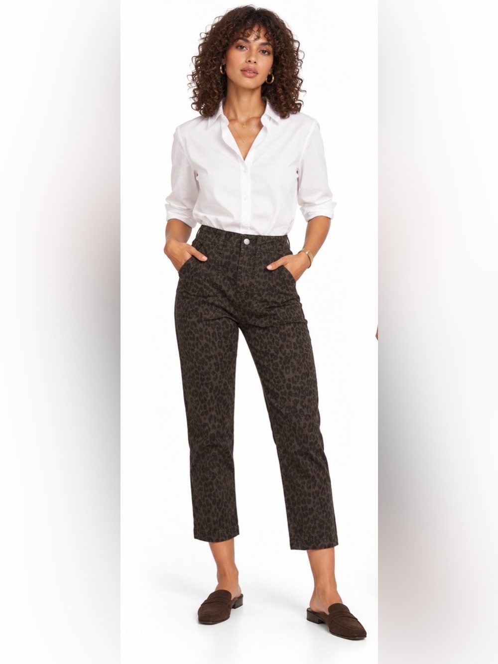 Pistola Denim Daria Brown Leopard Print High Rise Straight Leg Crop Jeans